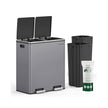 Dual Compartment Rubbish Bin – Plastic – Slate Grey – Soft Close, 2 x 30 L with Pedals and 15 Bin Bags