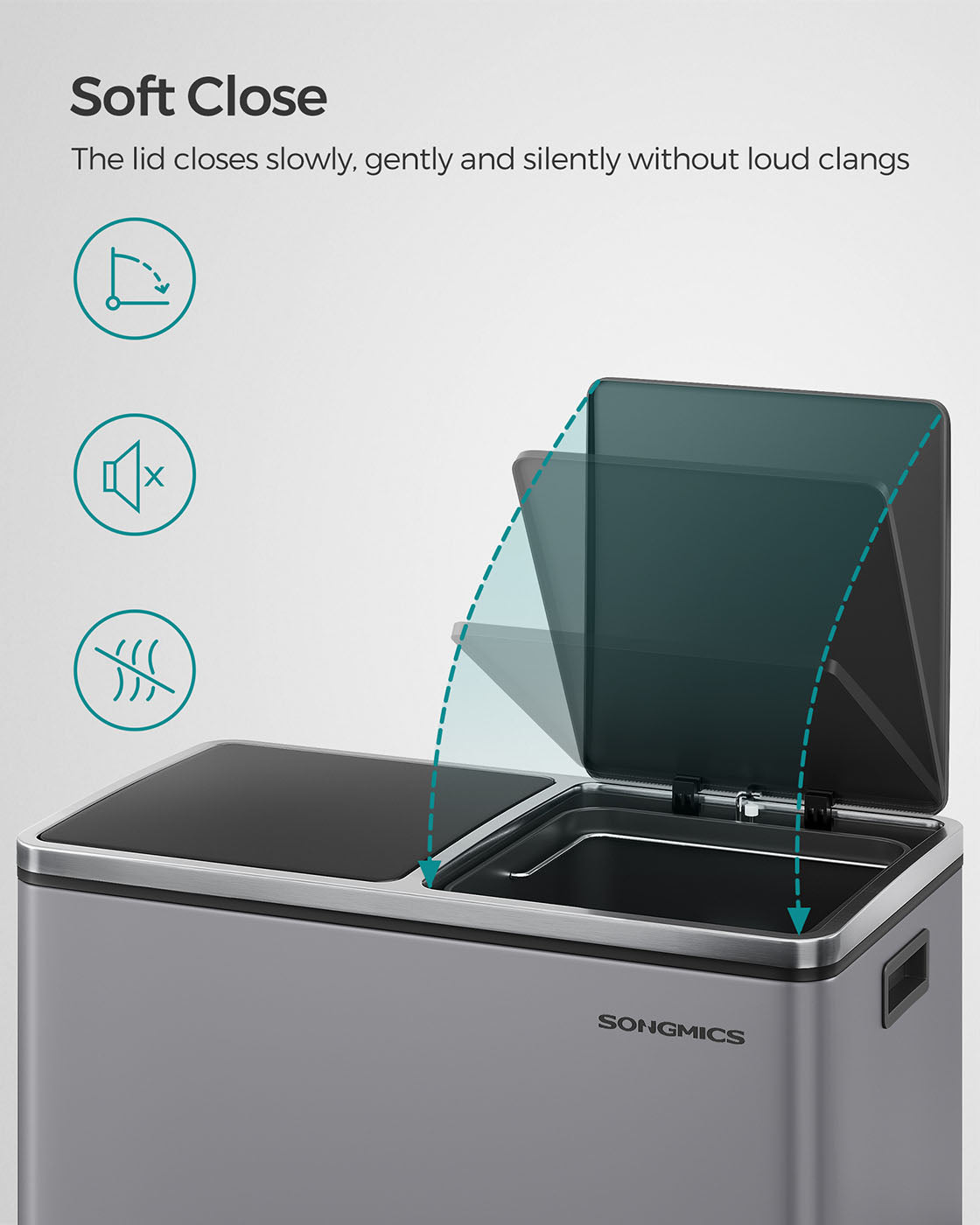 Dual Compartment Rubbish Bin – Stainless Steel – Slate Grey – Fingerprint Proof with 15 Rubbish Bags