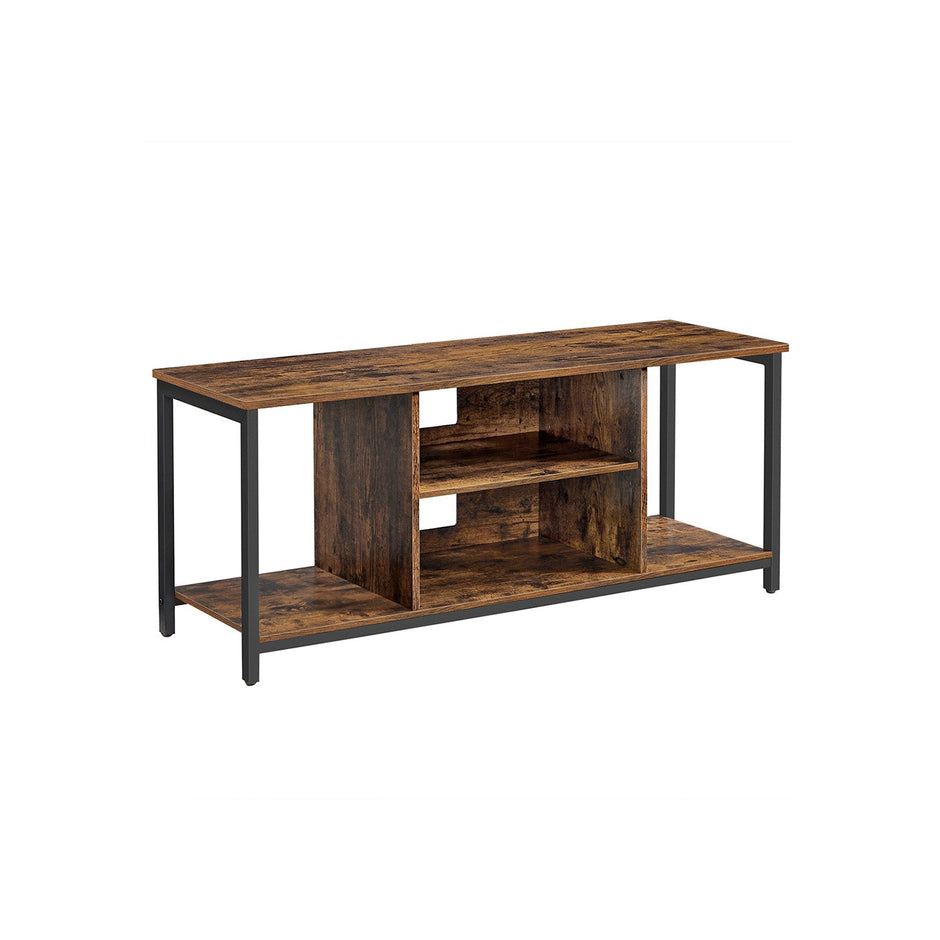 TV Stand – Wood – Rustic Brown and Black – Open Shelves for Up to 60 Inches