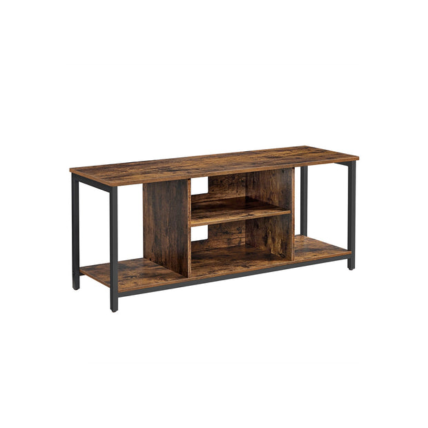 TV Stand – Wood – Rustic Brown and Black – Open Shelves for Up to 60 Inches