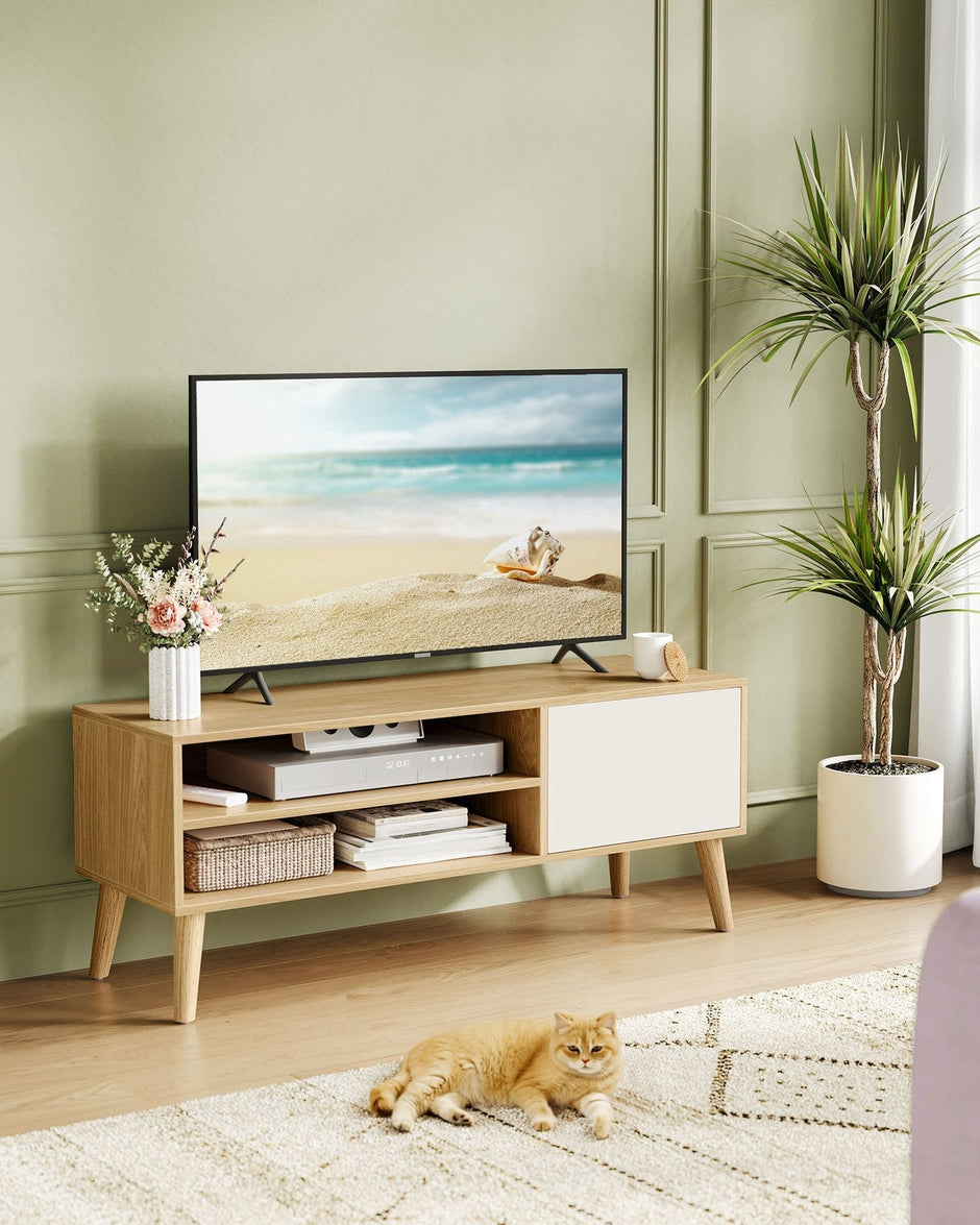 TV Unit – Natural Oak and Cream White – 120 cm Wide – Modern Design for TVs up to 55 Inches