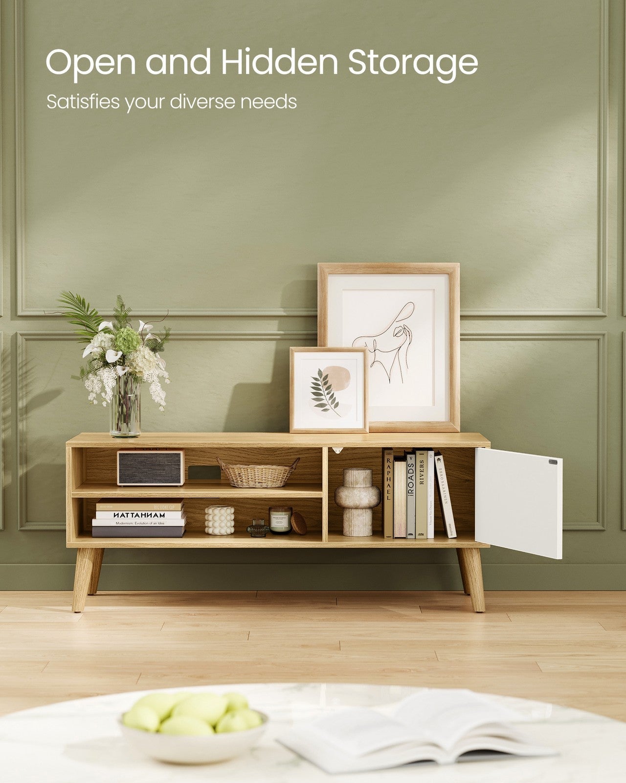 TV Stand Cabinet – Engineered Wood – White – Modern Design for TVs up to 55 Inches