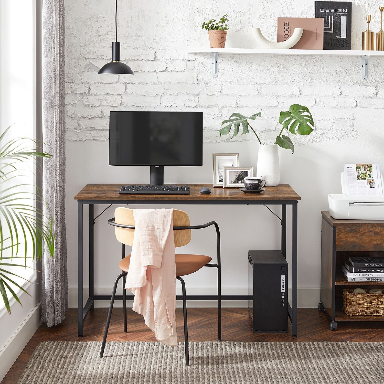 Small Office Desk – Metal – Rustic Brown – Industrial Design, Simple Assembly