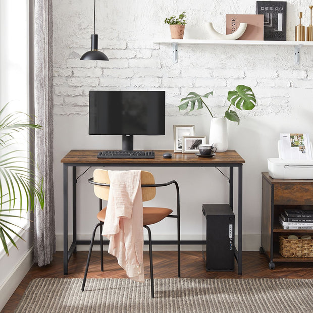Small Office Desk – Metal – Rustic Brown – Industrial Design, Simple Assembly