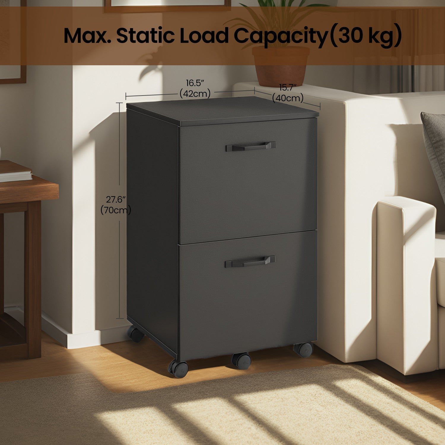 File Cabinet – Wood – Rustic Brown and Black – Industrial Style with 2 Drawers and Rolling Wheels
