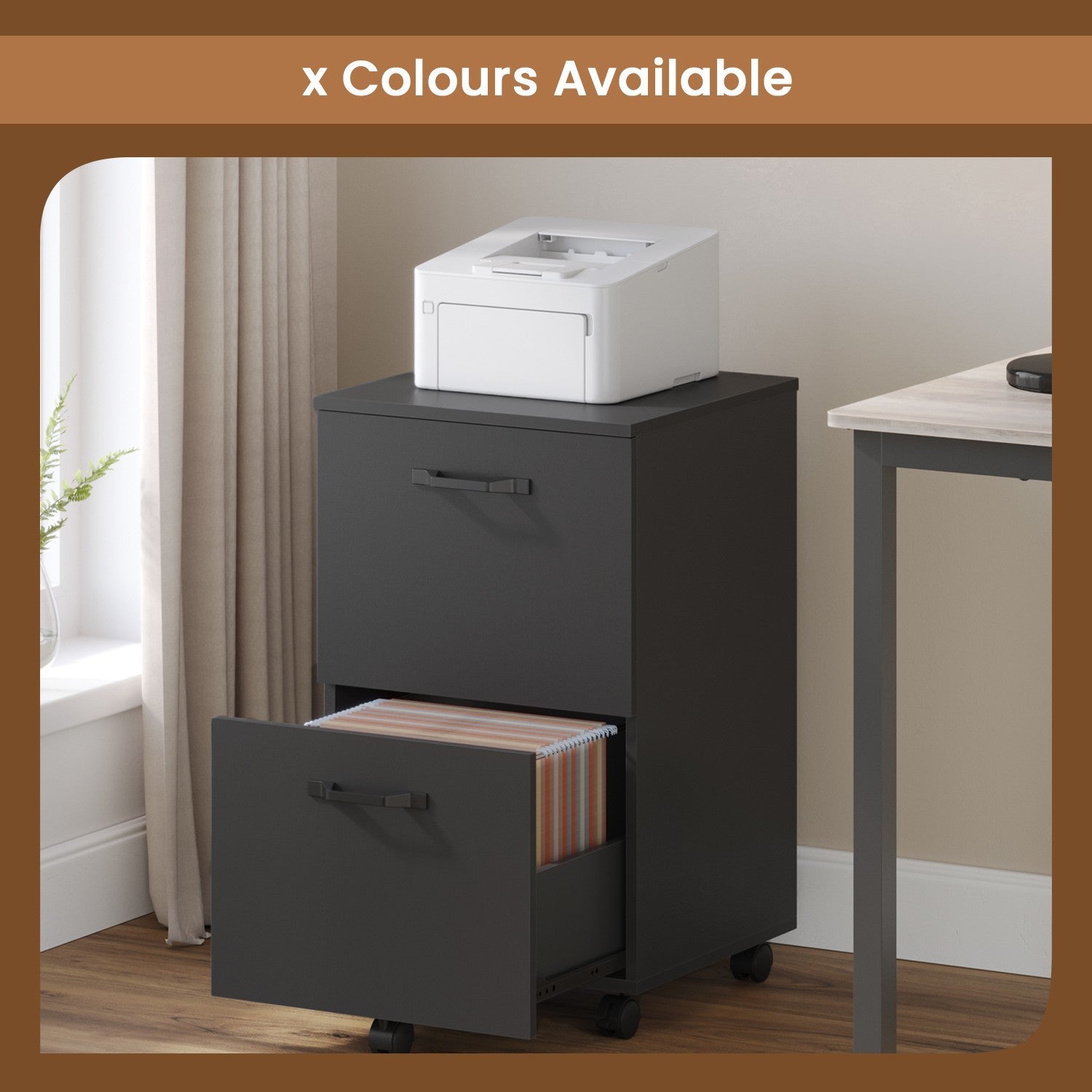 File Cabinet – Wood – Rustic Brown and Black – Industrial Style with 2 Drawers and Rolling Wheels
