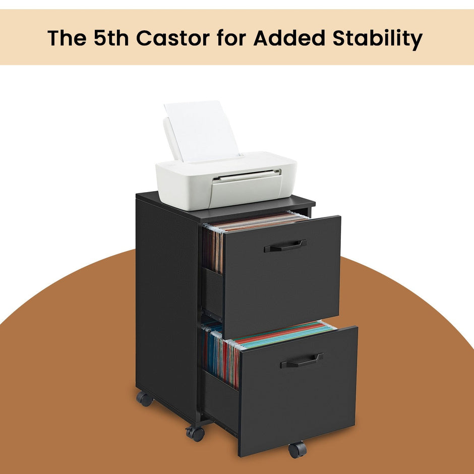File Cabinet – Wood – Rustic Brown and Black – Industrial Style with 2 Drawers and Rolling Wheels