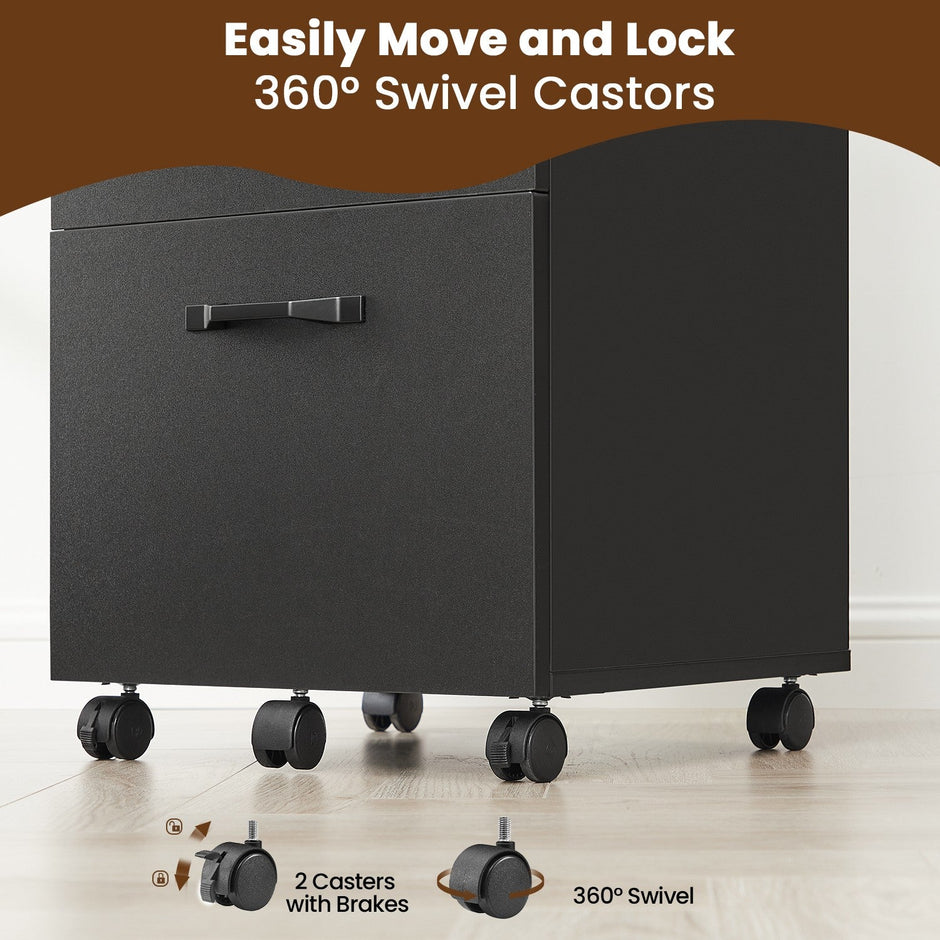 File Cabinet – Wood – Rustic Brown and Black – Industrial Style with 2 Drawers and Rolling Wheels