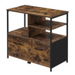 Mobile Office Storage Cabinet – Wood and Metal – Rustic Brown and Black – with Wheels, Drawers, and Open Shelves