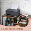 Mobile Office Storage Cabinet – Wood and Metal – Rustic Brown and Black – with Wheels, Drawers, and Open Shelves