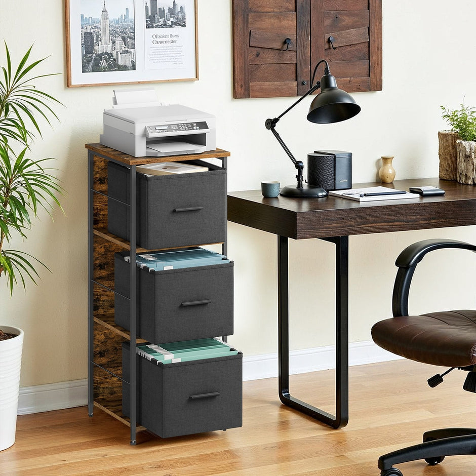 3 Drawer File Cabinet – Wood – Brown – Multi-Functional with Printer Stand and Book Shelf