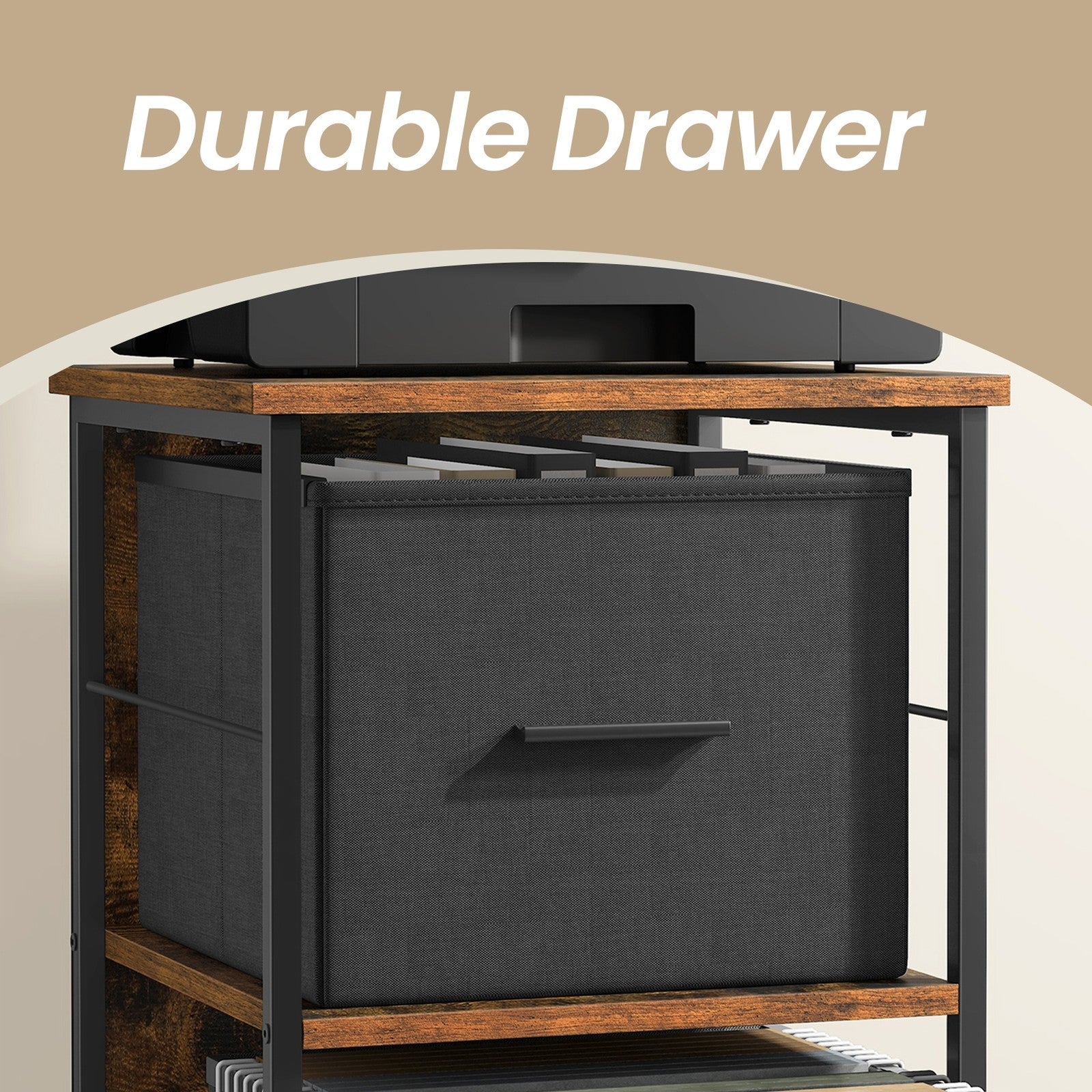 3 Drawer File Cabinet – Wood – Brown – Multi-Functional with Printer Stand and Book Shelf