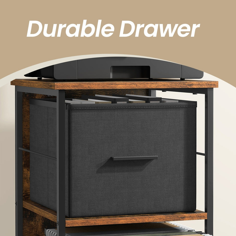 3 Drawer File Cabinet – Wood – Brown – Multi-Functional with Printer Stand and Book Shelf