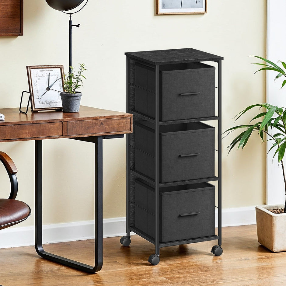 File Cabinet – Engineered Wood – Black – 3 Drawers with Printer Stand and Bookshelf