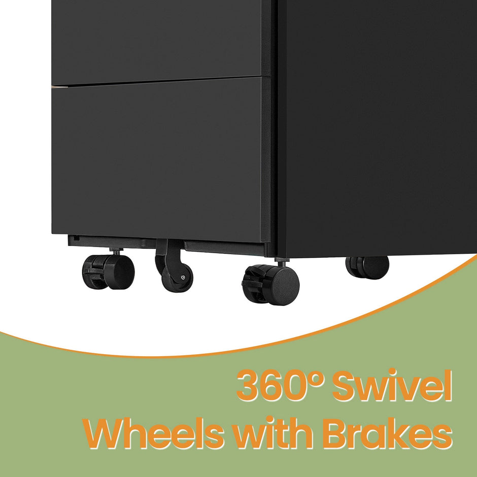 Mobile Filing Cabinet – Wood – Ink Black – Lockable with 4 Drawers