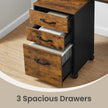 Filing Cabinet – Metal and Wood – Rustic Brown and Ink Black – 3 Drawers with Wheels for A4 and Letter Sized Documents