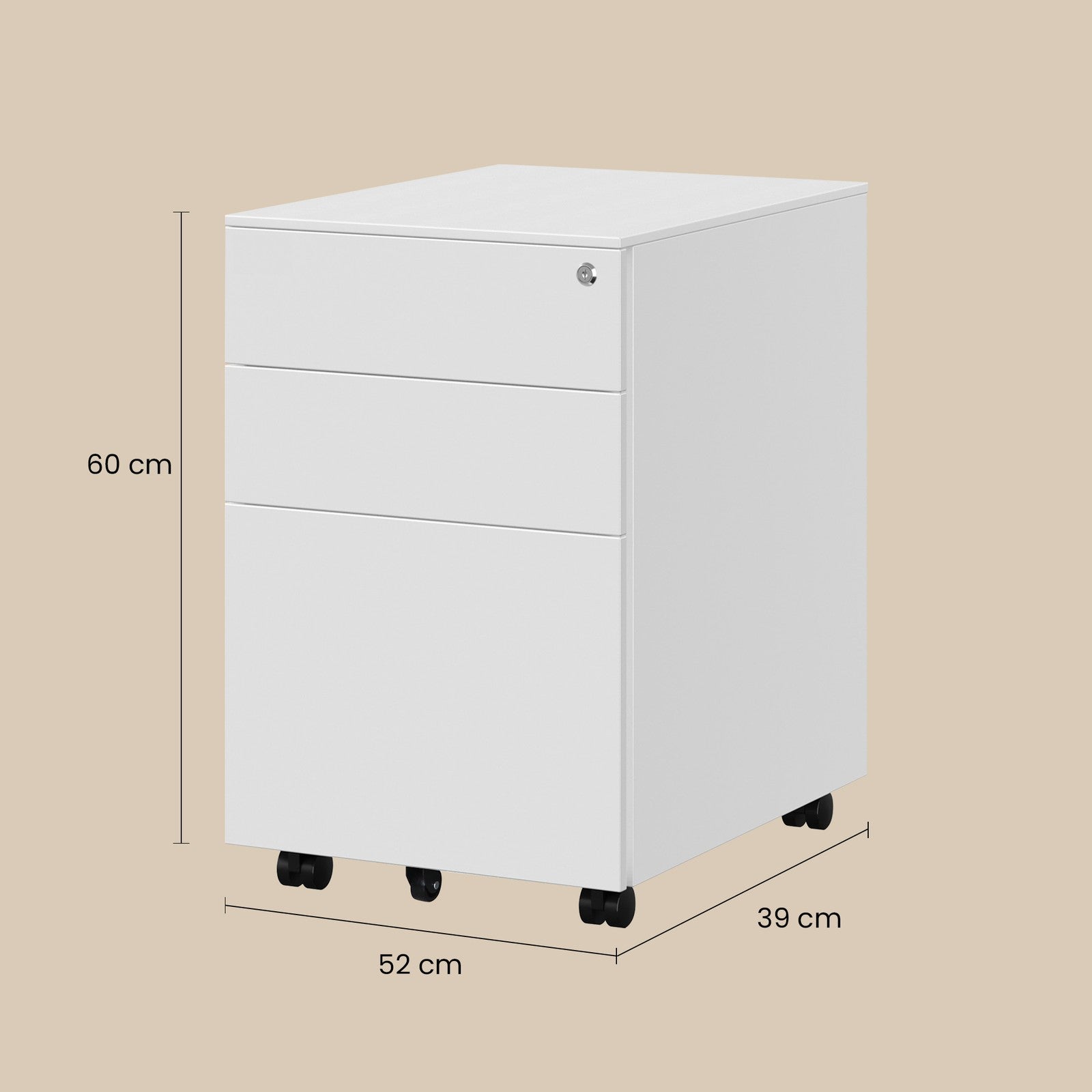 Mobile Office File Cabinet – Steel – White – Lockable with Wheels and Hanging File Rails