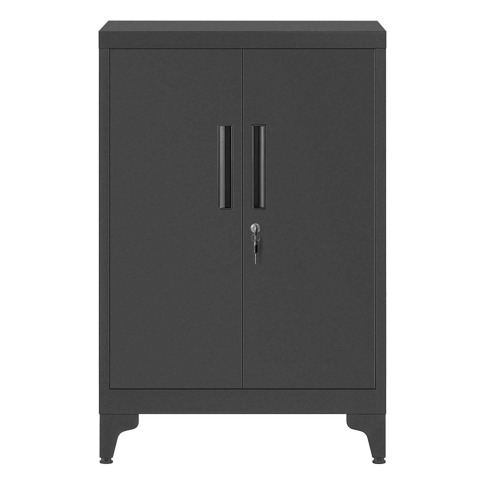 Metal Storage Cabinet – Steel – Ink Black – Lockable with Shelves for Home and Office