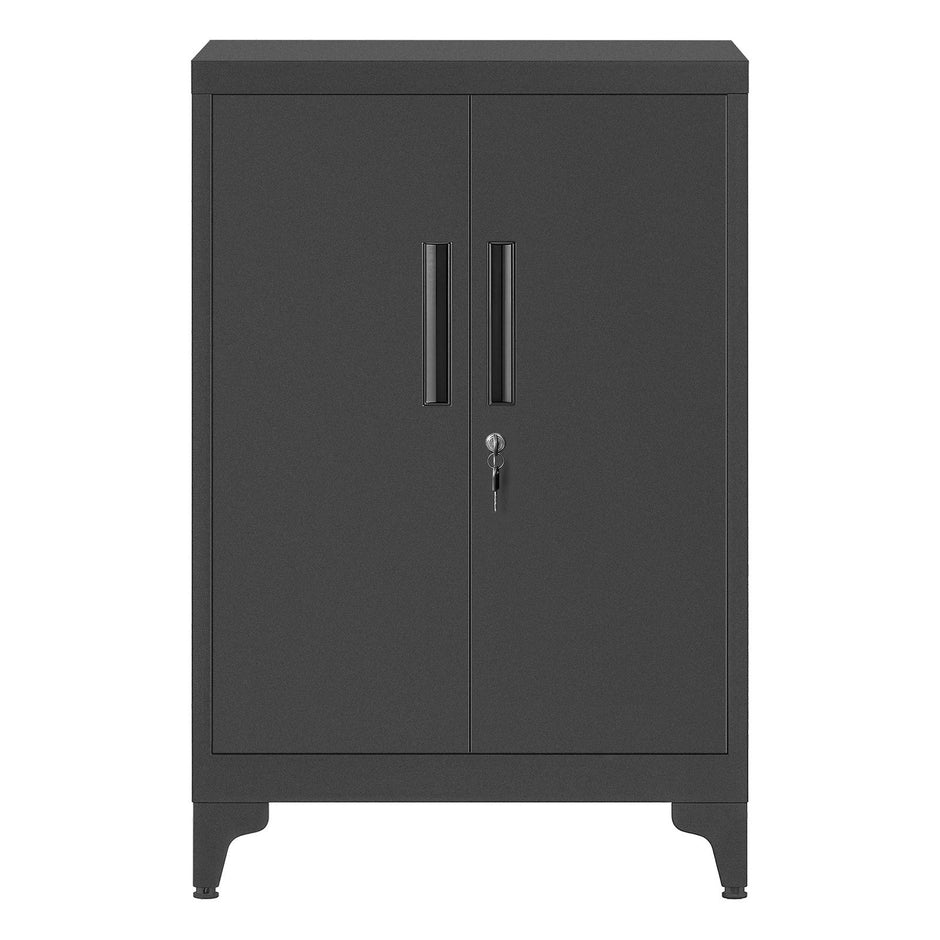 Metal Storage Cabinet – Steel – Ink Black – Lockable with Shelves for Home and Office