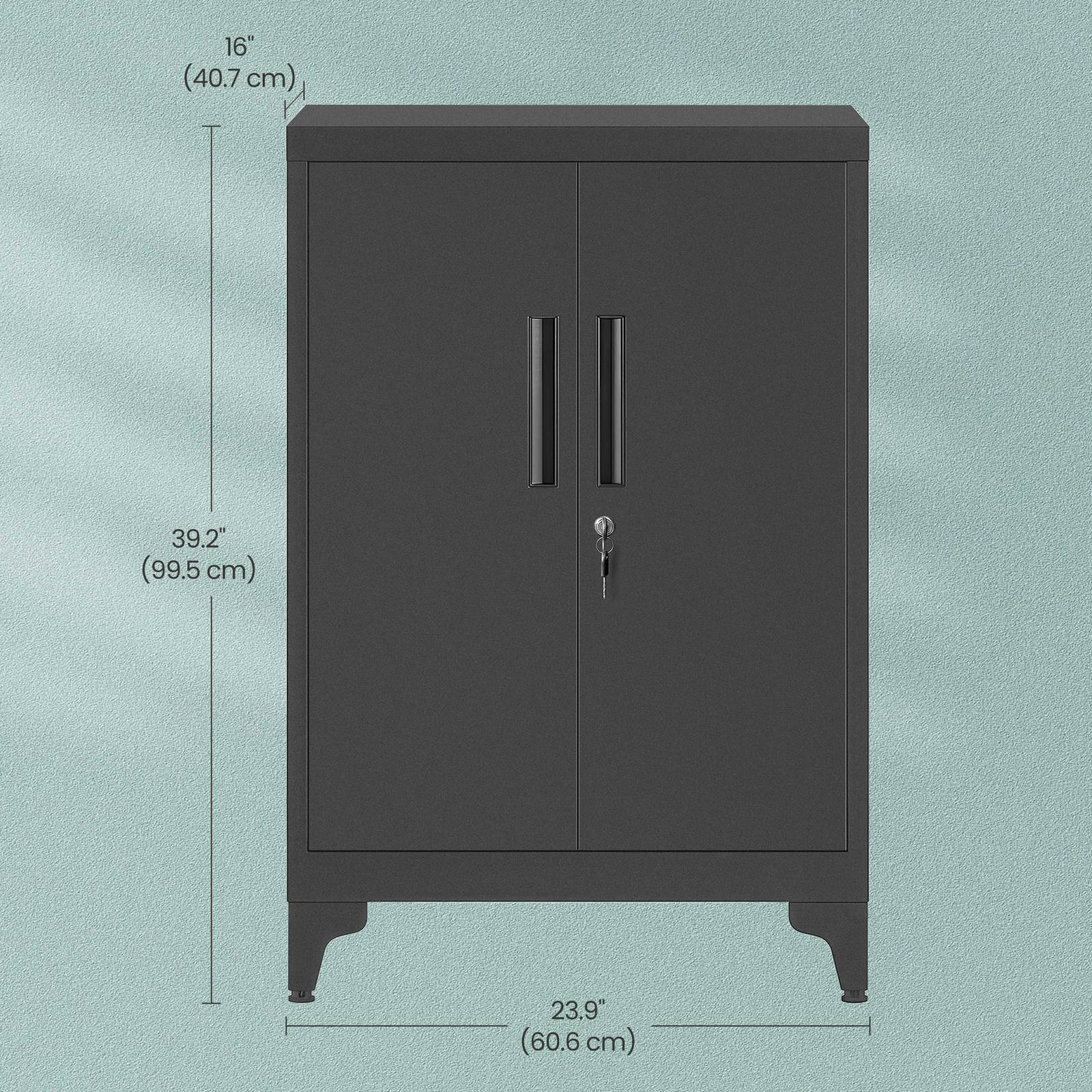 Metal Storage Cabinet – Steel – Ink Black – Lockable with Shelves for Home and Office