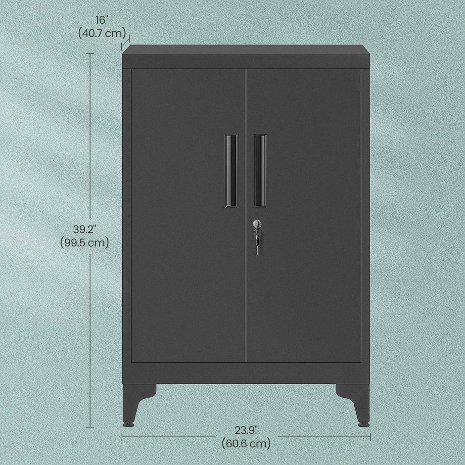 Metal Storage Cabinet – Steel – Ink Black – Lockable with Shelves for Home and Office