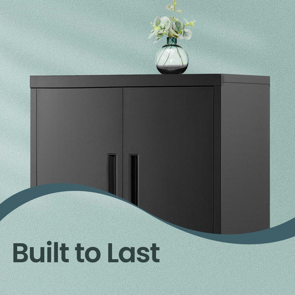 Metal Storage Cabinet – Steel – Ink Black – Lockable with Shelves for Home and Office