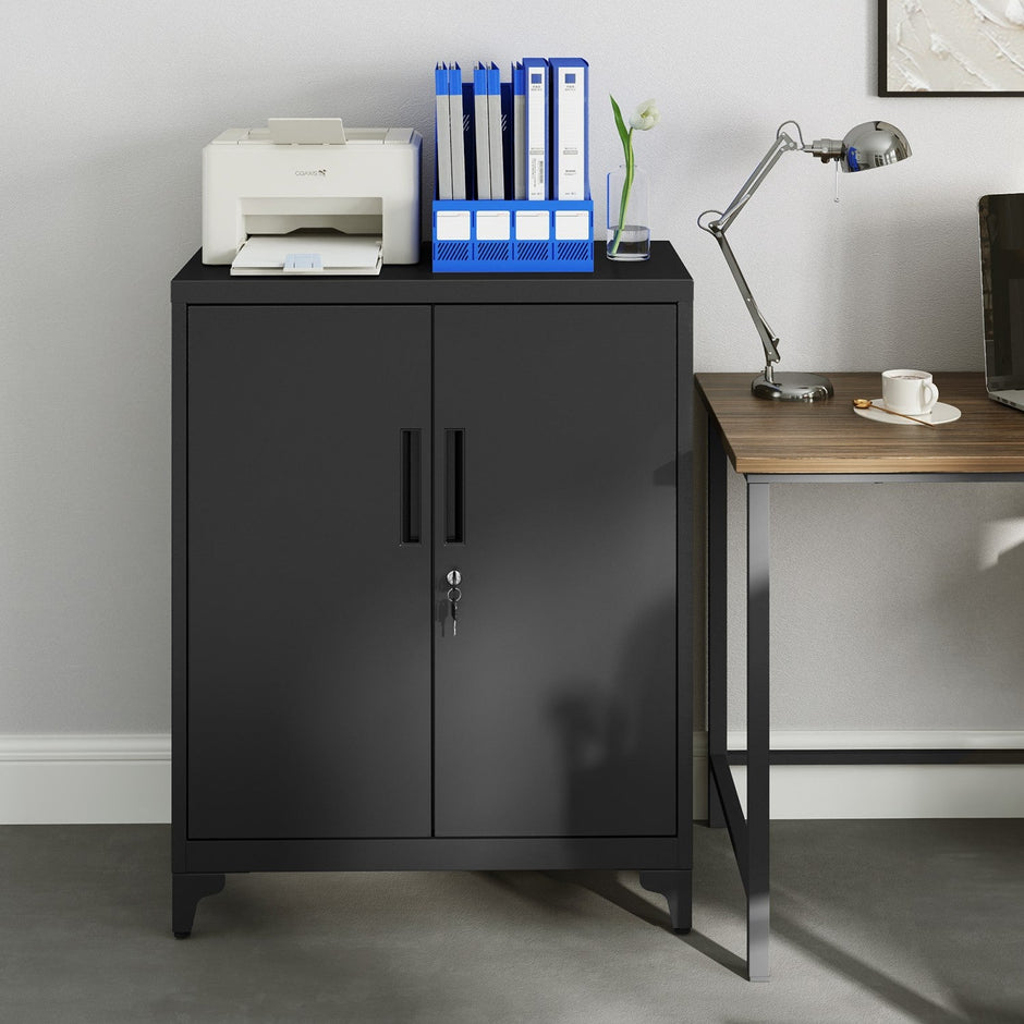File Cabinet – Steel – Matte Grey – Lockable with Storage Shelves