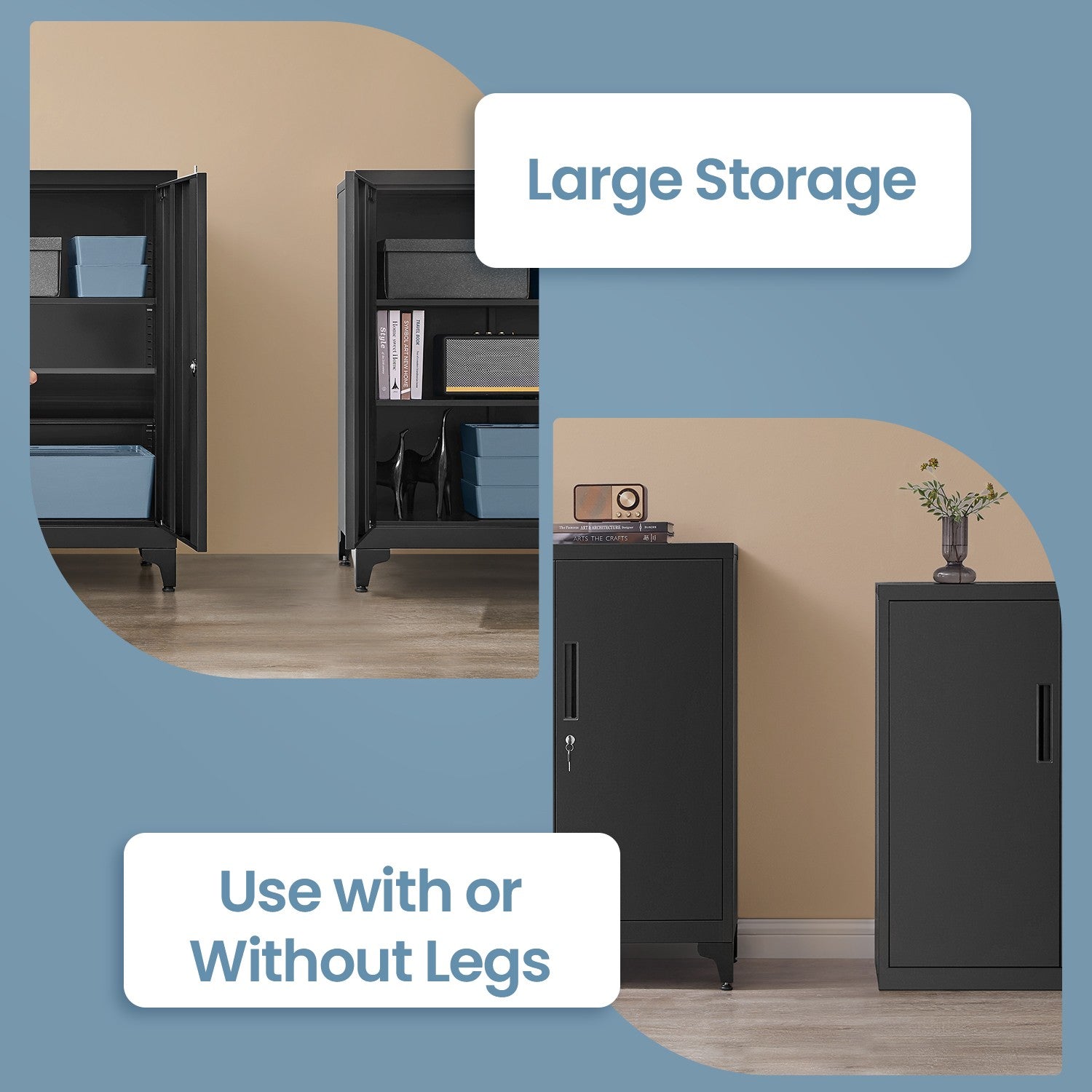 File Cabinet – Steel – Matte Grey – Lockable with Storage Shelves
