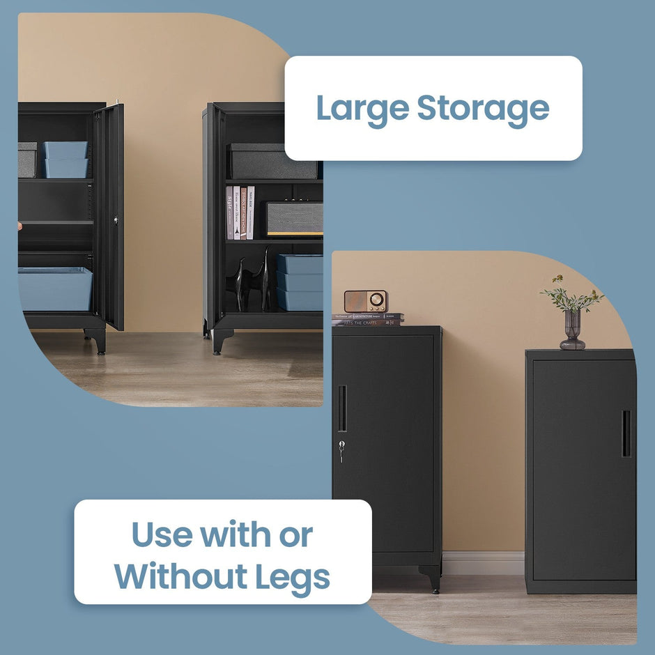 File Cabinet – Steel – Matte Grey – Lockable with Storage Shelves