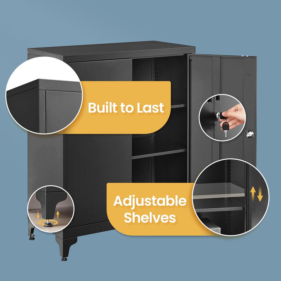 File Cabinet – Steel – Matte Grey – Lockable with Storage Shelves