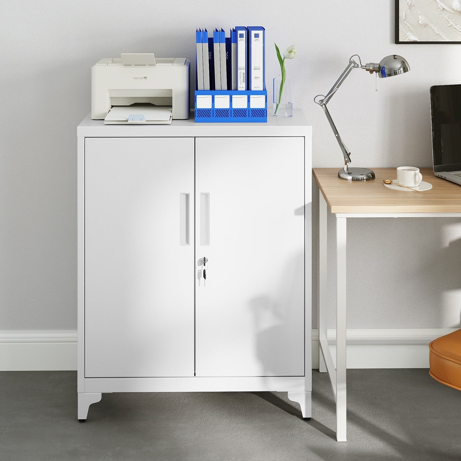 File Cabinet – Steel – Matte Grey – Lockable with Storage Shelves