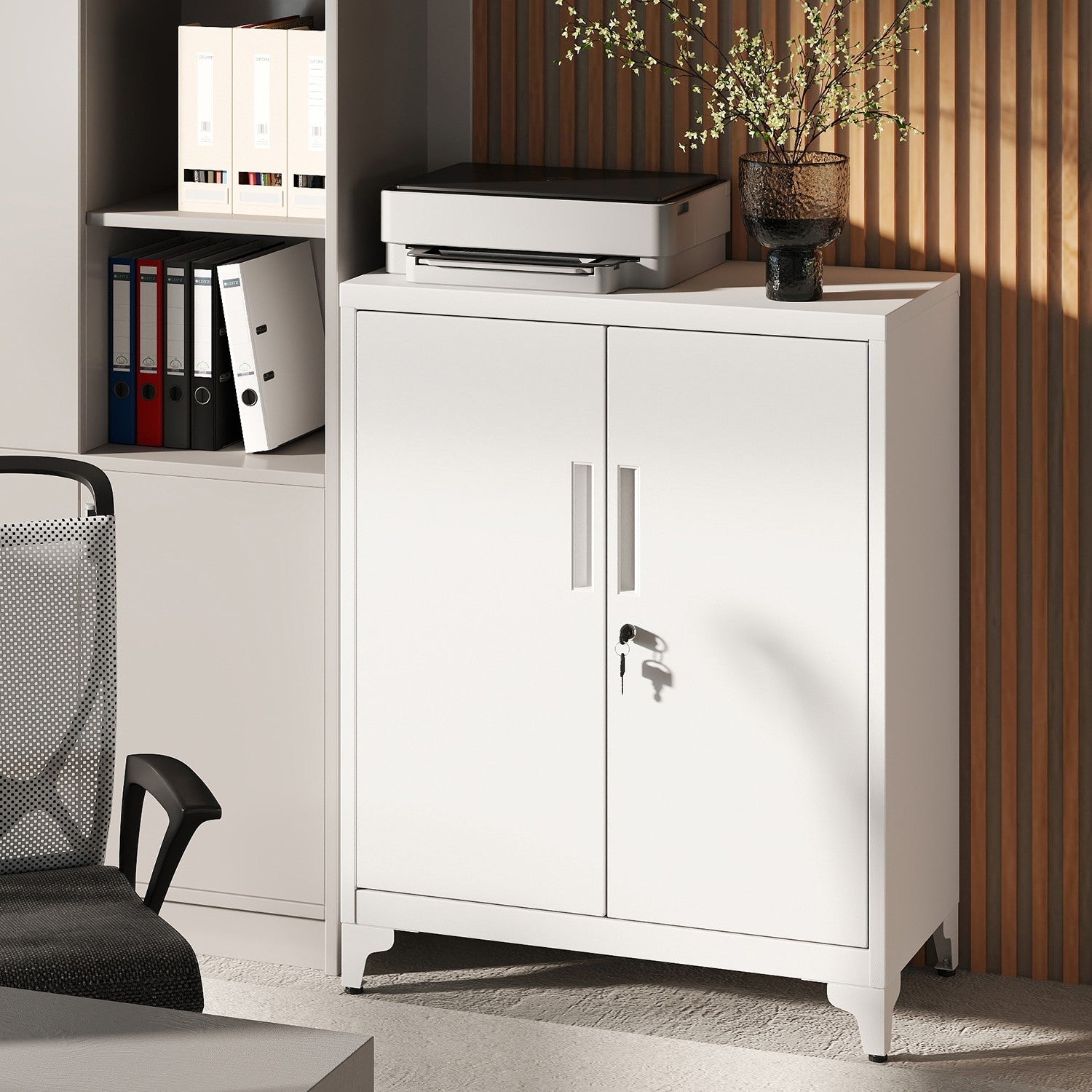File Cabinet – Steel – Matte Grey – Lockable with Storage Shelves