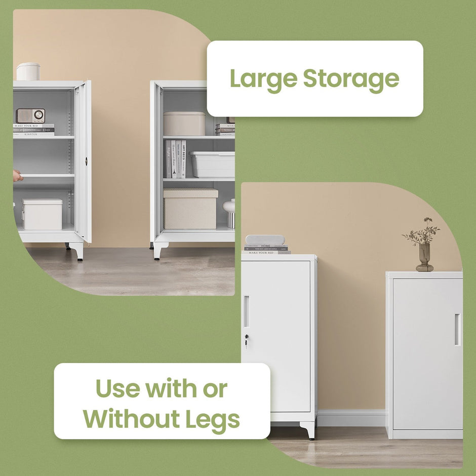 File Cabinet – Steel – Matte Grey – Lockable with Storage Shelves