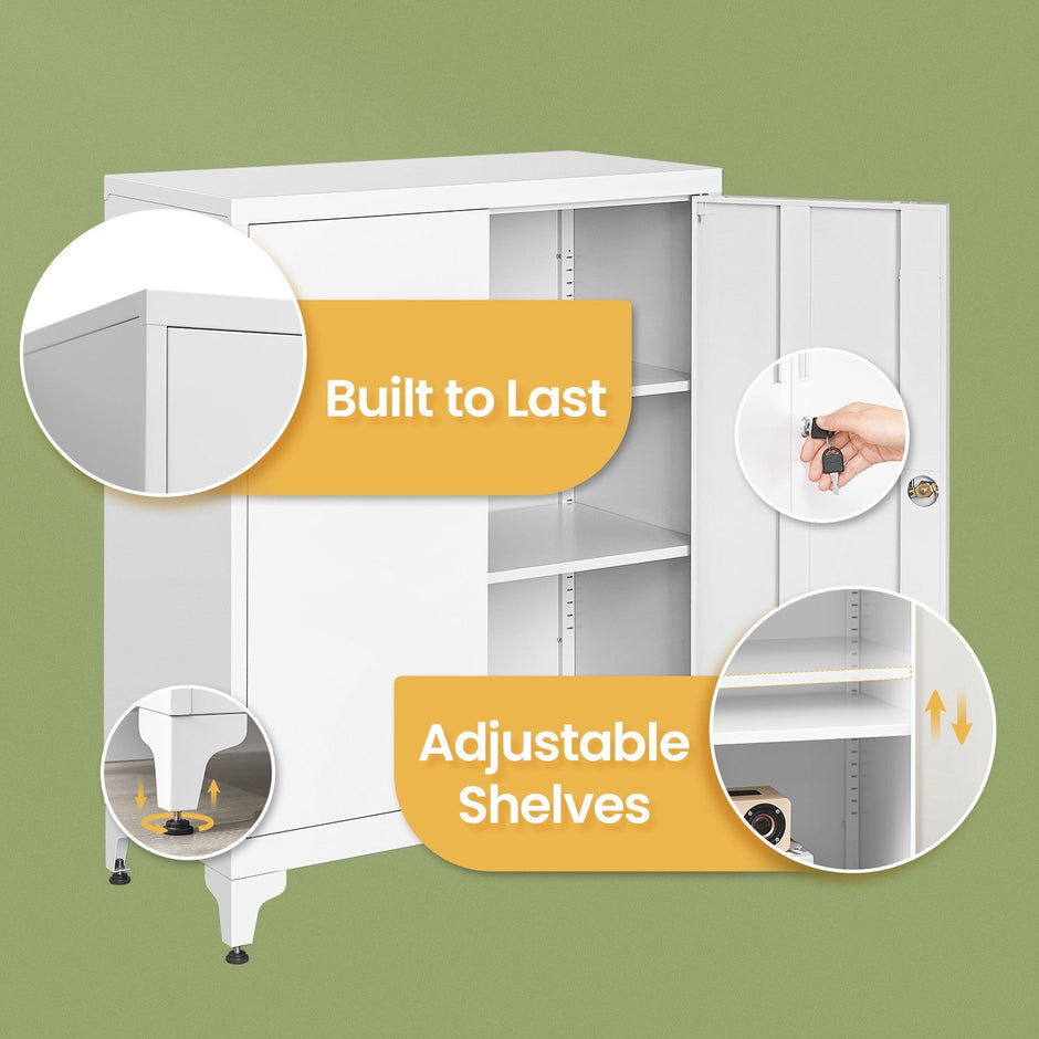 File Cabinet – Steel – Matte Grey – Lockable with Storage Shelves