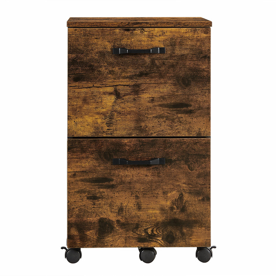 Filing Cabinet – Wood and Metal – Rustic Brown and Black – 2-Drawer with Wheels