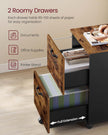 Filing Cabinet – Wood and Metal – Rustic Brown and Black – 2-Drawer with Wheels