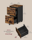 Filing Cabinet – Wood and Metal – Rustic Brown and Black – 2-Drawer with Wheels