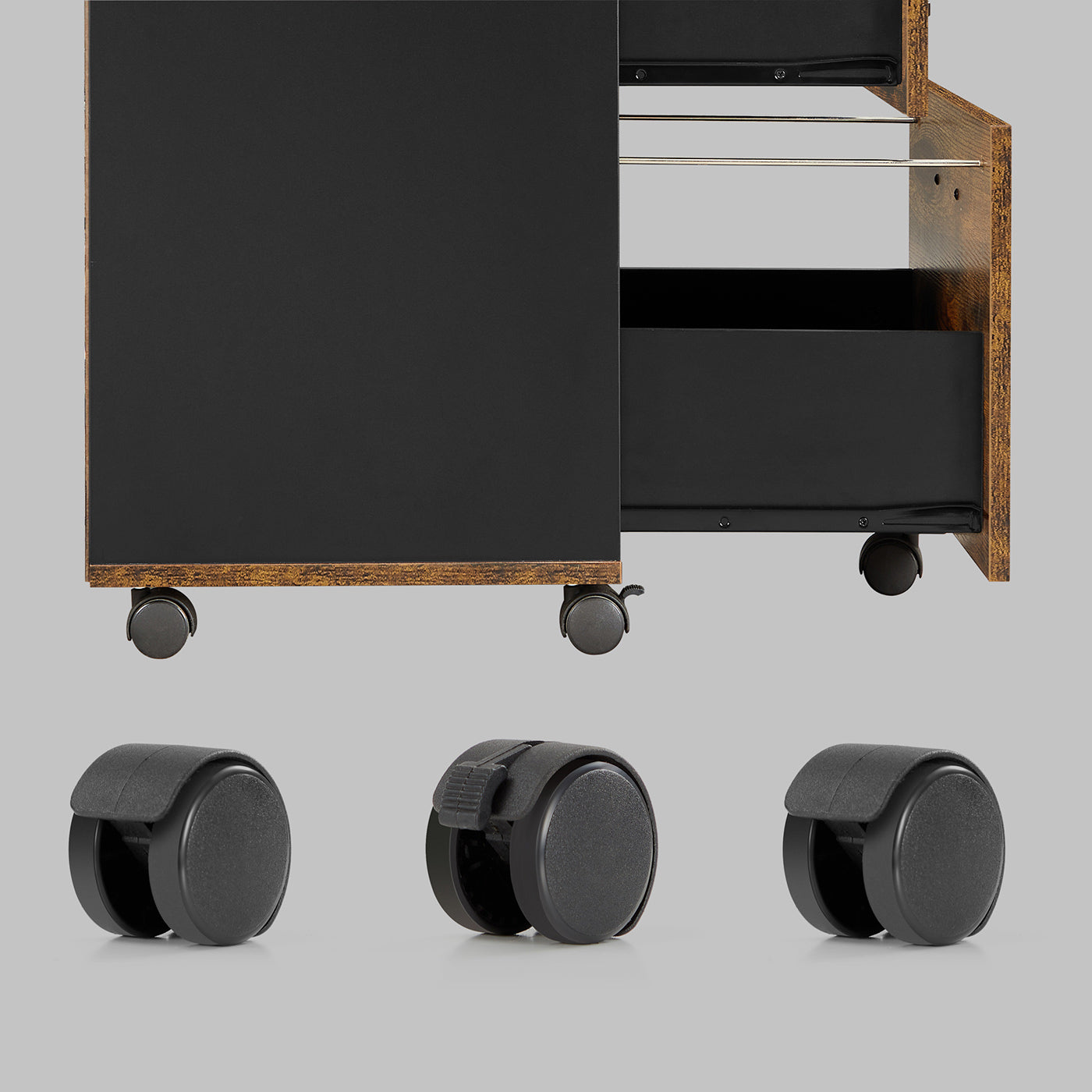 Filing Cabinet – Wood and Metal – Rustic Brown and Black – 2-Drawer with Wheels