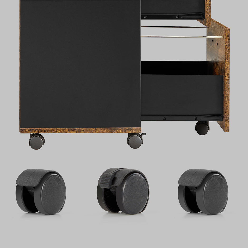 Filing Cabinet – Wood and Metal – Rustic Brown and Black – 2-Drawer with Wheels