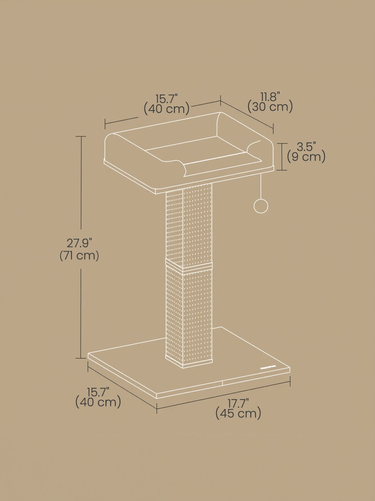 Cat Scratching Post – Wood and Plush – Beige – Climbing Tower with Perch