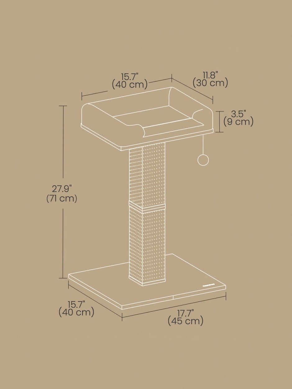 Cat Scratching Post – Wood and Plush – Beige – Climbing Tower with Perch