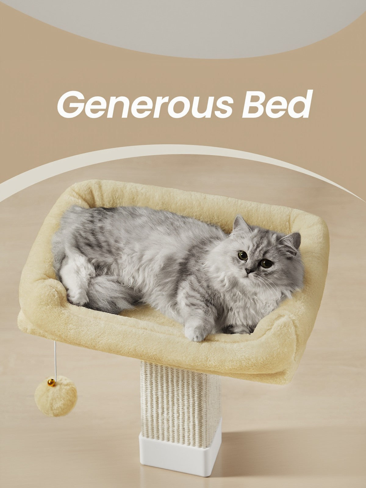 Cat Scratching Post – Wood and Plush – Beige – Climbing Tower with Perch