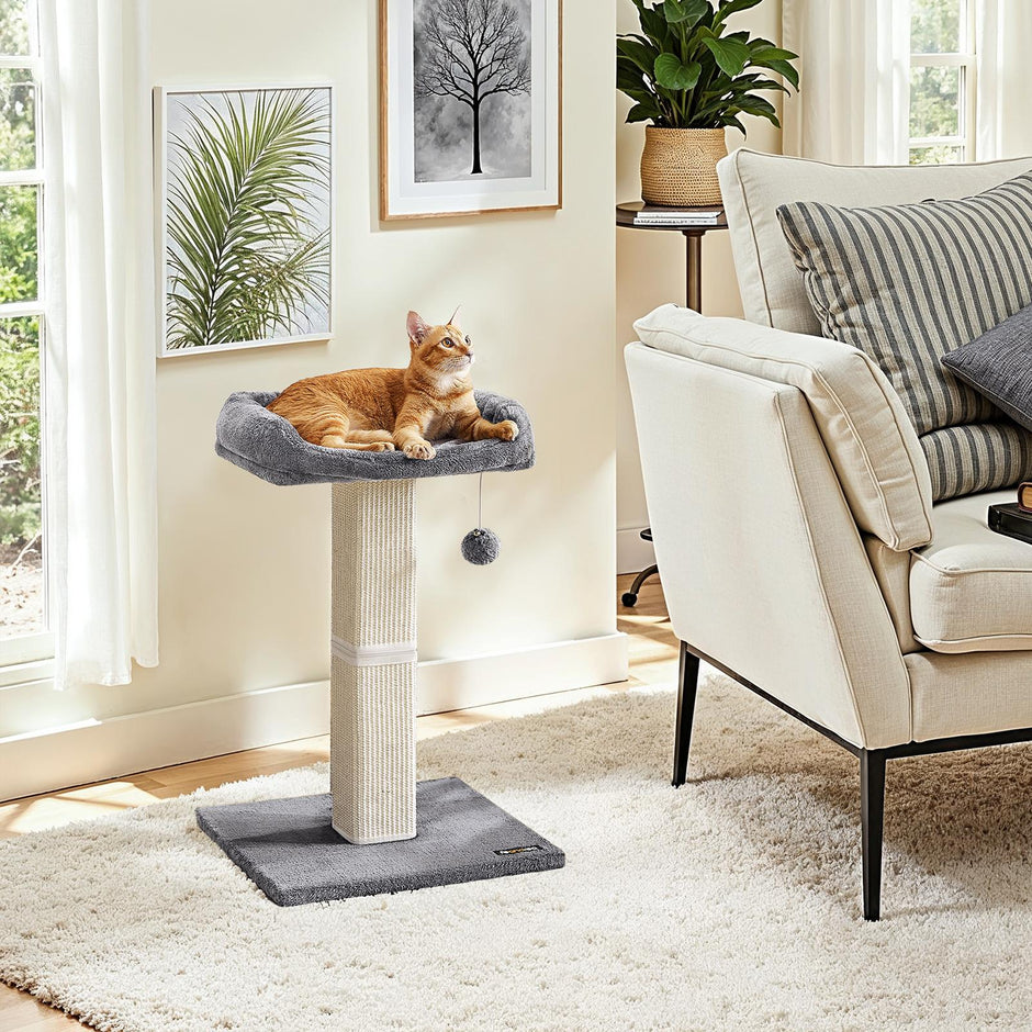 Cat Scratching Post with Climbing Bed – Fabric – Grey – Multi-Level Design for Indoor Cats
