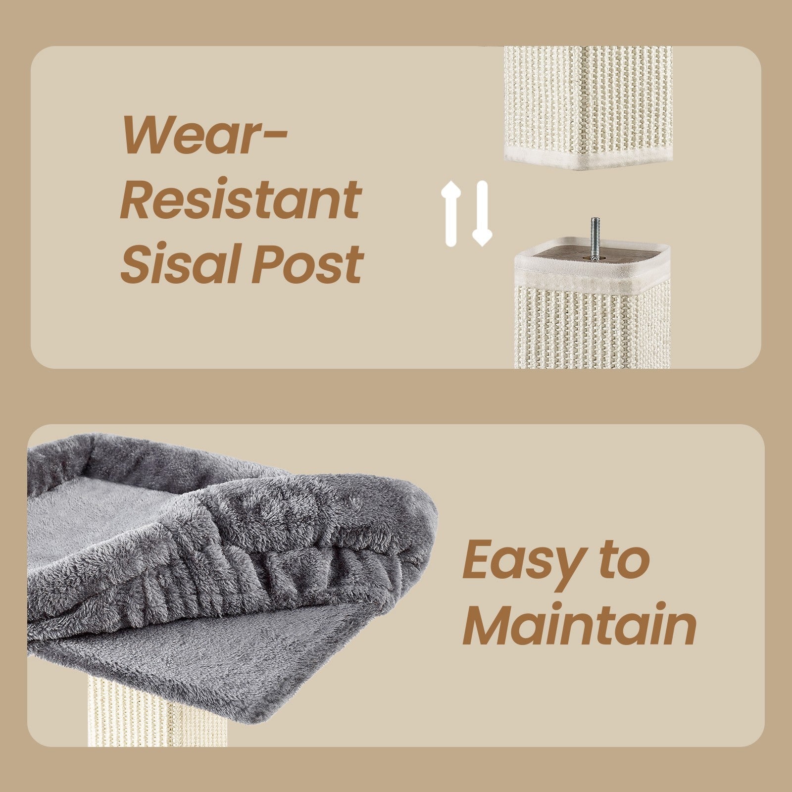 Cat Scratching Post with Climbing Bed – Fabric – Grey – Multi-Level Design for Indoor Cats