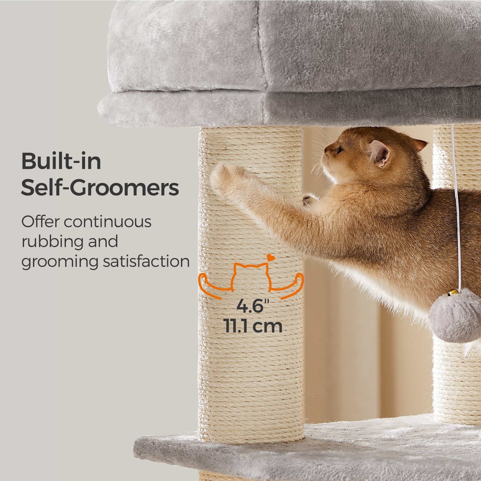Heavy-Duty Cat Condo – Wood – Dove Grey and Black – 9 Scratching Posts and Self-Warming Pads