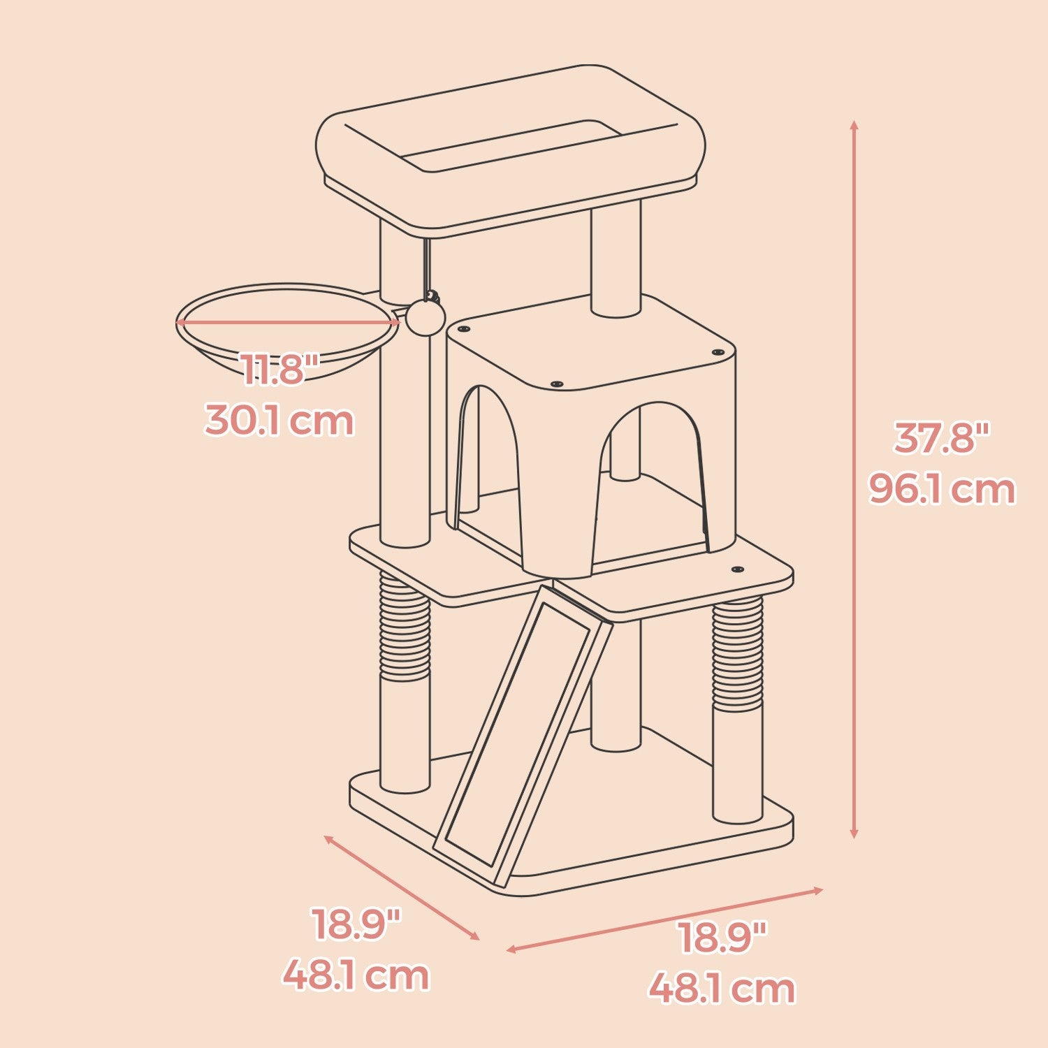 Cat Tree – PCT051P01 – Jelly Pink – Widened Perch for Large Cats and Kittens