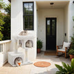 Cat Tree – Wood – Light Grey – Large Perch with Two Cat Caves and Scratching Post