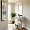 Cat Tree – Wood – Light Grey – Large Perch with Two Cat Caves and Scratching Post