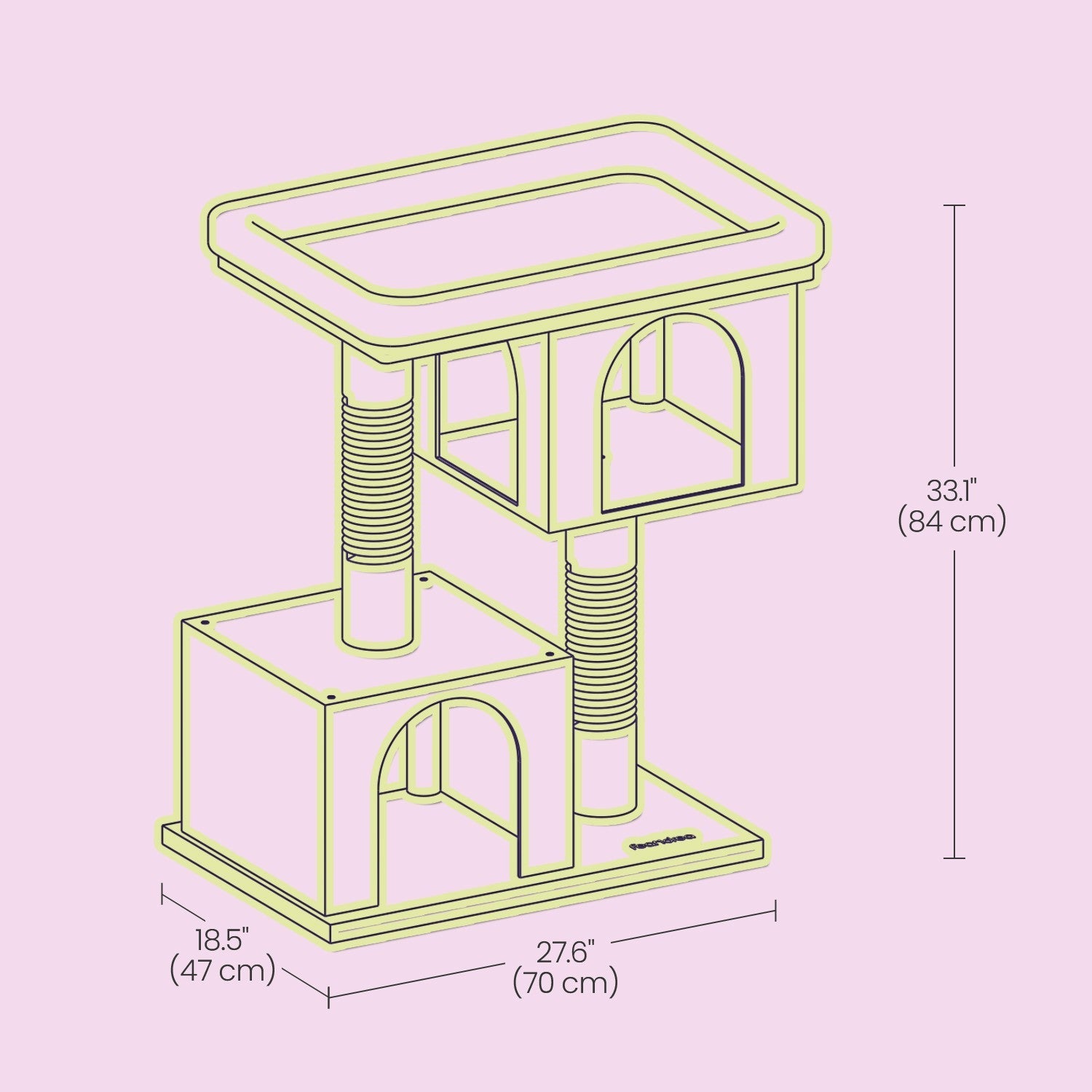 Cat Tree – Wood – Light Grey – Large Perch with Two Cat Caves and Scratching Post