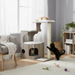 Cat Tree – MDF with Wood Veneer – Greige – Modern Design with Scratching Posts and Washable Cushions